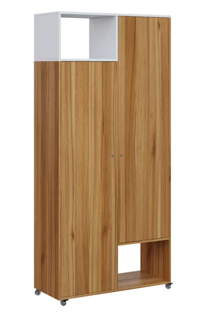 AERO 62 L skříň šatní 2-dveřová/2 niky, výsuvné ramínko, levá, 2150x1000x400, kolečka, platinově bíl