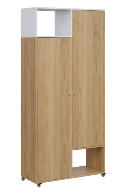 AERO 62 L skříň šatní 2-dveřová/2 niky, výsuvné ramínko, levá, 2150x1000x400, kolečka, platinově bíl