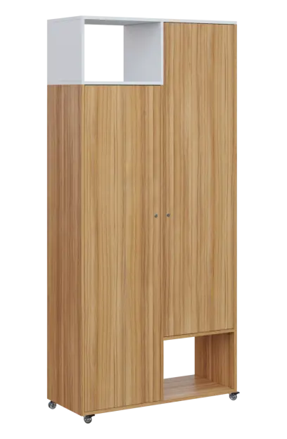 AERO 62 L skříň šatní 2-dveřová/2 niky, výsuvné ramínko, levá, 2150x1000x400, kolečka, platinově bíl