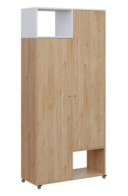 AERO 62 L skříň šatní 2-dveřová/2 niky, výsuvné ramínko, levá, 2150x1000x400, kolečka, platinově bíl