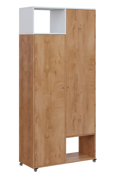 AERO 62 L skříň šatní 2-dveřová/2 niky, výsuvné ramínko, levá, 2150x1000x400, kolečka, platinově bíl