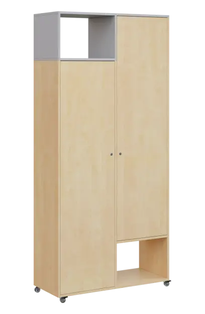 AERO 62 L skříň šatní 2-dveřová/2 niky, výsuvné ramínko, levá, 2150x1000x400, kolečka, šedá/bříza sv