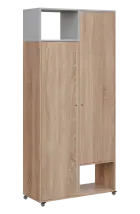 AERO 62 L skříň šatní 2-dveřová/2 niky, výsuvné ramínko, levá, 2150x1000x400, kolečka, šedá/dub bard