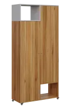 AERO 62 L skříň šatní 2-dveřová/2 niky, výsuvné ramínko, levá, 2150x1000x400, kolečka, šedá/ořech sv