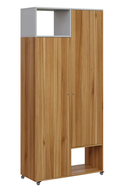 AERO 62 L skříň šatní 2-dveřová/2 niky, výsuvné ramínko, levá, 2150x1000x400, kolečka, šedá/ořech sv