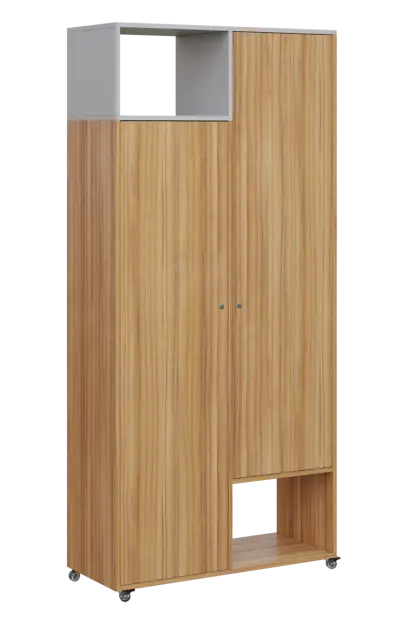 AERO 62 L skříň šatní 2-dveřová/2 niky, výsuvné ramínko, levá, 2150x1000x400, kolečka, šedá/coco bol