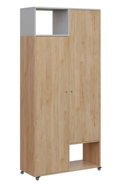 AERO 62 L skříň šatní 2-dveřová/2 niky, výsuvné ramínko, levá, 2150x1000x400, kolečka, šedá/dub hick