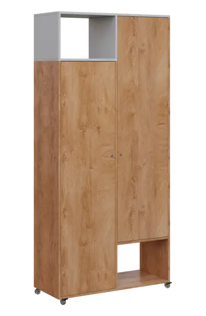 AERO 62 L skříň šatní 2-dveřová/2 niky, výsuvné ramínko, levá, 2150x1000x400, kolečka, šedá/dub klas