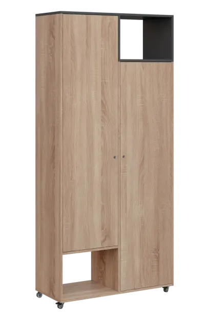 AERO 62 P skříň šatní 2-dveřová/2 niky, výsuvné ramínko, pravá, 2150x1000x400, kolečka, antracit/dub