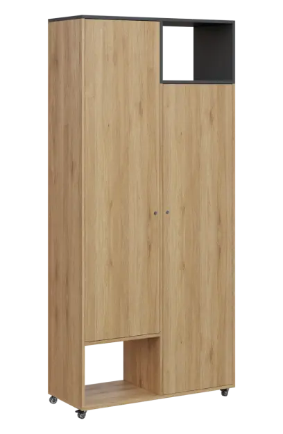 AERO 62 P skříň šatní 2-dveřová/2 niky, výsuvné ramínko, pravá, 2150x1000x400, kolečka, antracit/dub