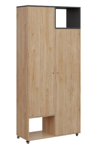 AERO 62 P skříň šatní 2-dveřová/2 niky, výsuvné ramínko, pravá, 2150x1000x400, kolečka, antracit/dub