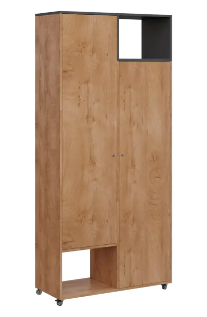 AERO 62 P skříň šatní 2-dveřová/2 niky, výsuvné ramínko, pravá, 2150x1000x400, kolečka, antracit/dub