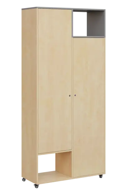 AERO 62 P skříň šatní 2-dveřová/2 niky, výsuvné ramínko, pravá, 2150x1000x400, kolečka, chinchilla š