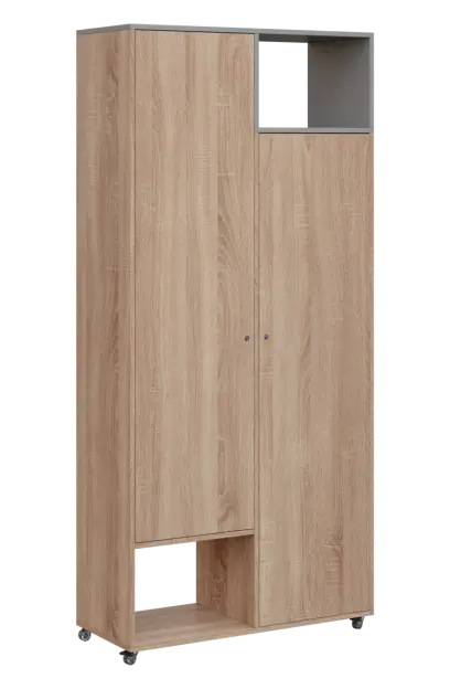 AERO 62 P skříň šatní 2-dveřová/2 niky, výsuvné ramínko, pravá, 2150x1000x400, kolečka, chinchilla š