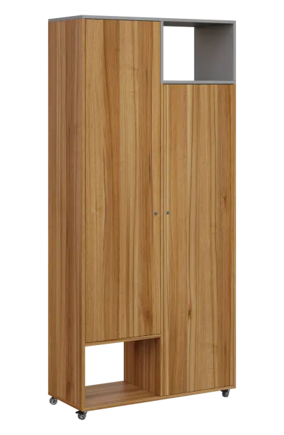 AERO 62 P skříň šatní 2-dveřová/2 niky, výsuvné ramínko, pravá, 2150x1000x400, kolečka, chinchilla š