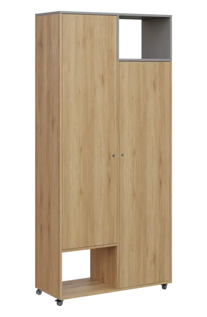AERO 62 P skříň šatní 2-dveřová/2 niky, výsuvné ramínko, pravá, 2150x1000x400, kolečka, chinchilla š