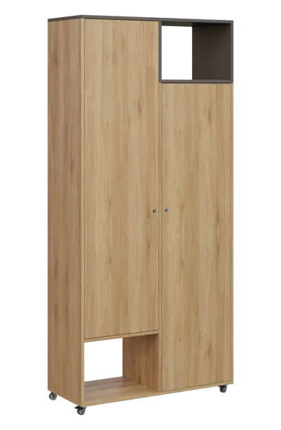 AERO 62 P skříň šatní 2-dveřová/2 niky, výsuvné ramínko, pravá, 2150x1000x400, kolečka, lávově šedá/