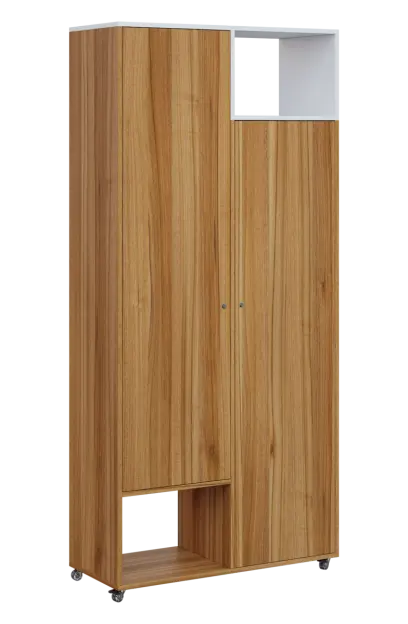 AERO 62 P skříň šatní 2-dveřová/2 niky, výsuvné ramínko, pravá, 2150x1000x400, kolečka, platinově bí