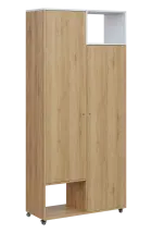 AERO 62 P skříň šatní 2-dveřová/2 niky, výsuvné ramínko, pravá, 2150x1000x400, kolečka, platinově bí