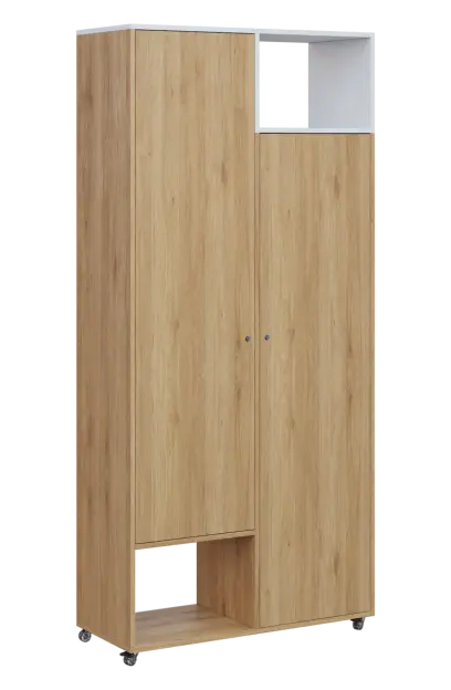 AERO 62 P skříň šatní 2-dveřová/2 niky, výsuvné ramínko, pravá, 2150x1000x400, kolečka, platinově bí