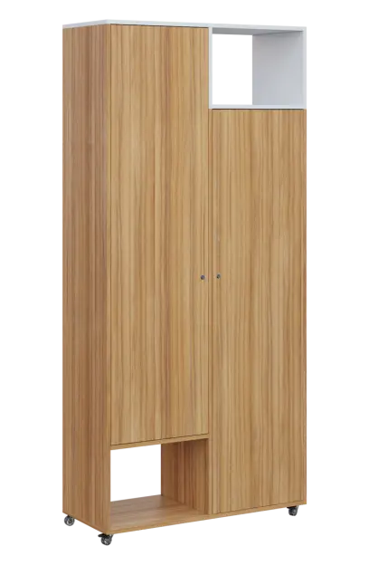 AERO 62 P skříň šatní 2-dveřová/2 niky, výsuvné ramínko, pravá, 2150x1000x400, kolečka, platinově bí