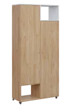 AERO 62 P skříň šatní 2-dveřová/2 niky, výsuvné ramínko, pravá, 2150x1000x400, kolečka, platinově bí