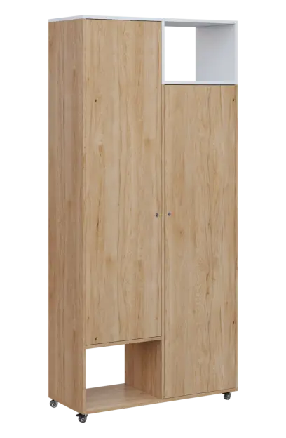 AERO 62 P skříň šatní 2-dveřová/2 niky, výsuvné ramínko, pravá, 2150x1000x400, kolečka, platinově bí