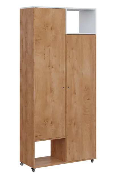 AERO 62 P skříň šatní 2-dveřová/2 niky, výsuvné ramínko, pravá, 2150x1000x400, kolečka, platinově bí