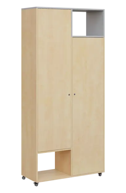 AERO 62 P skříň šatní 2-dveřová/2 niky, výsuvné ramínko, pravá, 2150x1000x400, kolečka, šedá/bříza s