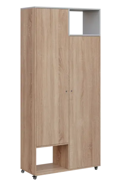 AERO 62 P skříň šatní 2-dveřová/2 niky, výsuvné ramínko, pravá, 2150x1000x400, kolečka, šedá/dub bar