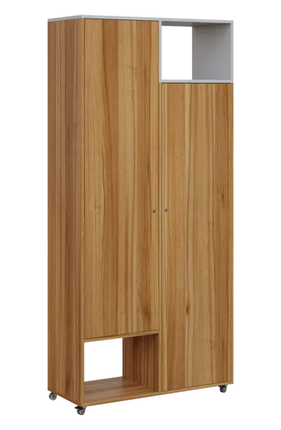 AERO 62 P skříň šatní 2-dveřová/2 niky, výsuvné ramínko, pravá, 2150x1000x400, kolečka, šedá/ořech s