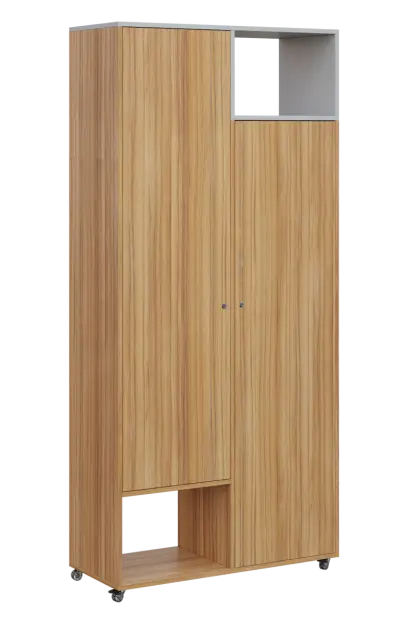 AERO 62 P skříň šatní 2-dveřová/2 niky, výsuvné ramínko, pravá, 2150x1000x400, kolečka, šedá/coco bo