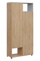 AERO 62 P skříň šatní 2-dveřová/2 niky, výsuvné ramínko, pravá, 2150x1000x400, kolečka, šedá/dub hic