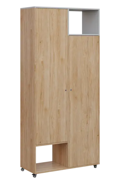 AERO 62 P skříň šatní 2-dveřová/2 niky, výsuvné ramínko, pravá, 2150x1000x400, kolečka, šedá/dub hic