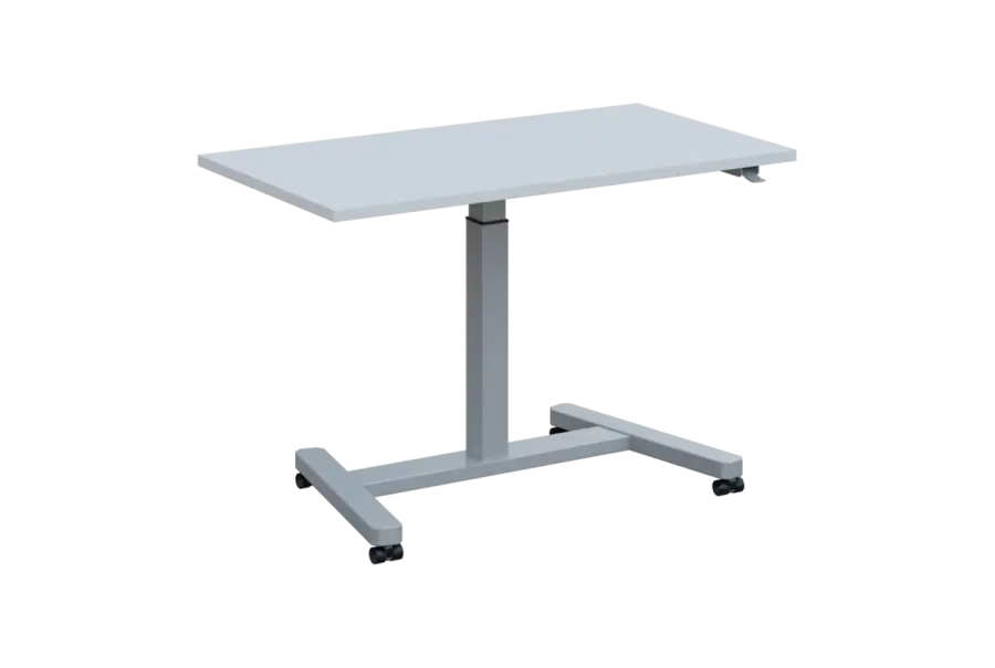 VARI MOBILE výškově nastavitelný stůl mobilní, kovová podnož stříbrná, deska 25 mm, široký 1200 mm, bílá