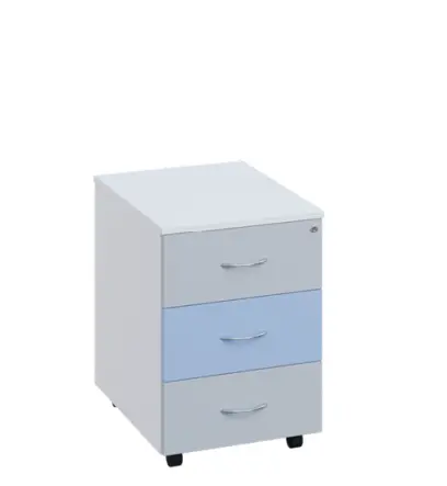 CKP - 00 kontejner pojízdný, centr.zámek, deska 18 mm - korpus bílá, prostřední čílko blankyt, ostatní čílka šedá 112