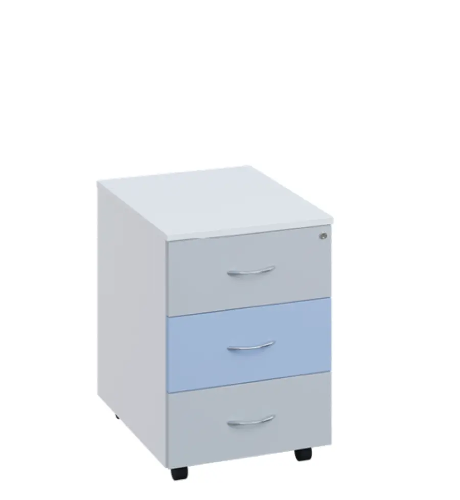 CKP - 00 kontejner pojízdný, centr.zámek, deska 18 mm - korpus bílá, prostřední čílko blankyt, ostatní čílka šedá 112