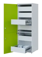 LE TBD - 602 skříň lékařská zásuvková, 2-dveřová, levá, 6 zásuvek, korpus bílý, dvířka jarní zeleň