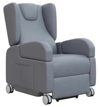 PRIMACARE MOBIL, mobilní relaxační křeslo, elektricky polohovatelné, velká kolečka, koženka šedá