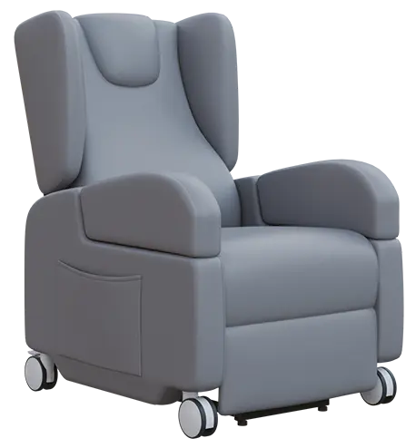 PRIMACARE MOBIL, mobilní relaxační křeslo, elektricky polohovatelné, velká kolečka, koženka šedá