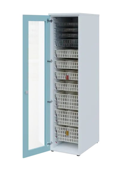 EUROMEDICA S - 46 skříň léková boxová, 1-dveřová/prosklená, levá, 1950x460x735, korpus bílý, dvířka obloha