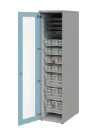 EUROMEDICA S - 46 skříň léková boxová, 1-dveřová/prosklená, levá, 1950x460x735, korpus šedý, dvířka