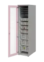 EUROMEDICA S - 46 skříň léková boxová, 1-dveřová/prosklená, levá, 1950x460x735, korpus šedý, dvířka pastelově růžová