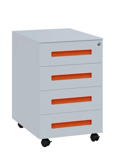 PKK - 4  kontejner kovový pojízdný, 4-zásuvkový, bílý/úchytka oranžová