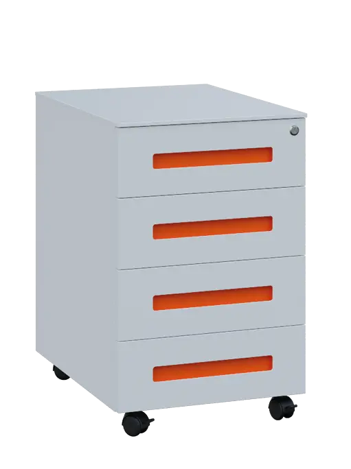 PKK - 4  kontejner kovový pojízdný, 4-zásuvkový, bílý/úchytka oranžová