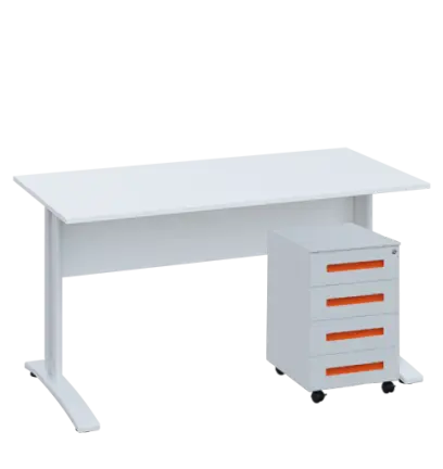 SET-K 547 stůl kancelářský, kovová podnož bílá + kontejner pojízdný, 4-zásuvkový, bílá