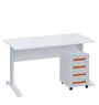 SET-K 547 stůl kancelářský, kovová podnož bílá + kontejner pojízdný, 4-zásuvkový, bílá