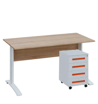 SET-K 547 stůl kancelářský, kovová podnož bílá + kontejner pojízdný, 4-zásuvkový, dub bardolino