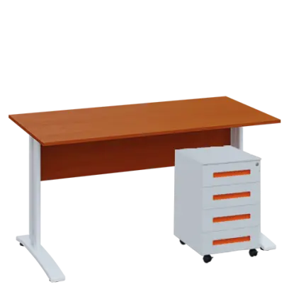 SET-K 547 stůl kancelářský, kovová podnož bílá + kontejner pojízdný, 4-zásuvkový, třešeň šumavská