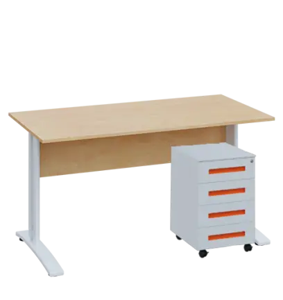 SET-K 547 stůl kancelářský, kovová podnož bílá + kontejner pojízdný, 4-zásuvkový, bříza světlá